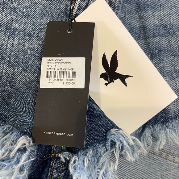 One Teaspoon Blue Distressed Jean Shorts - Picture 2 of 8